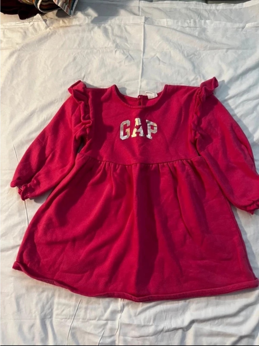 GAP Hot Pink Ruffle-Shoulder Long Sleeve sweater Dress